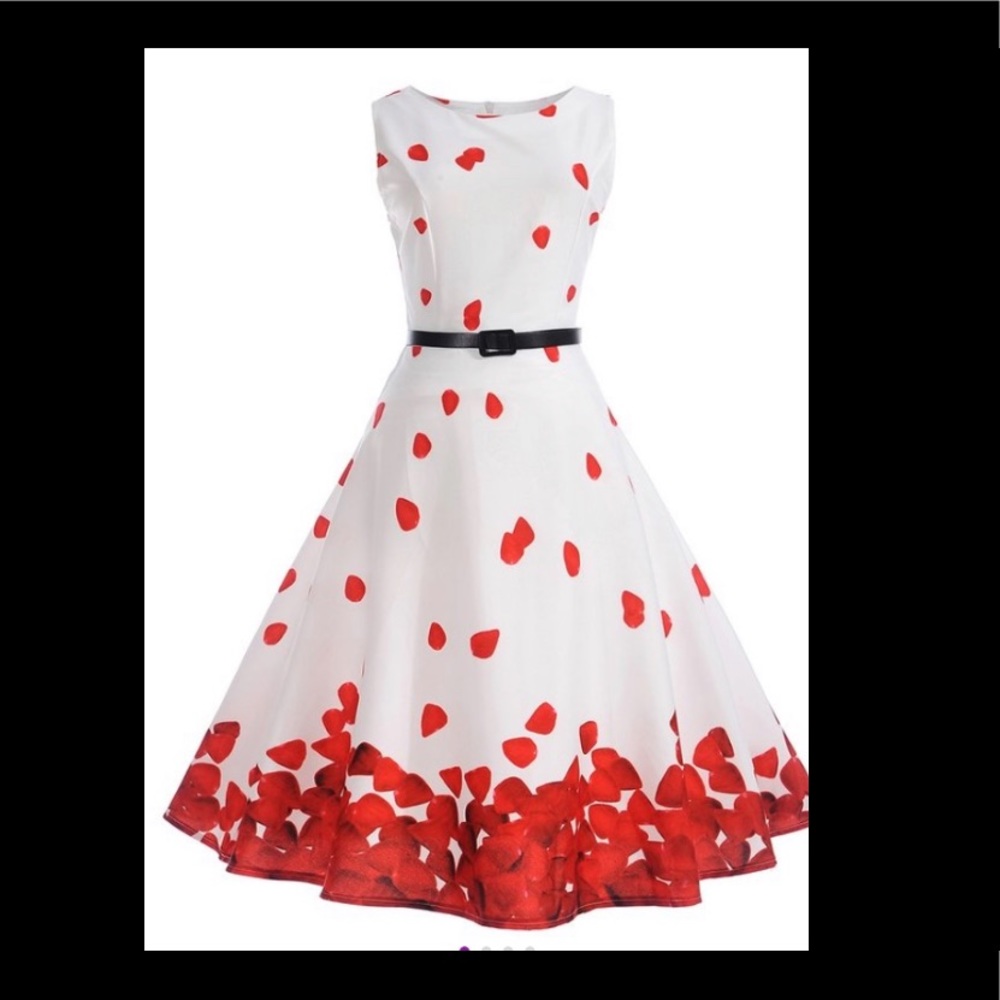 Vintage Sucrefas white dress & red flowers XXL 16